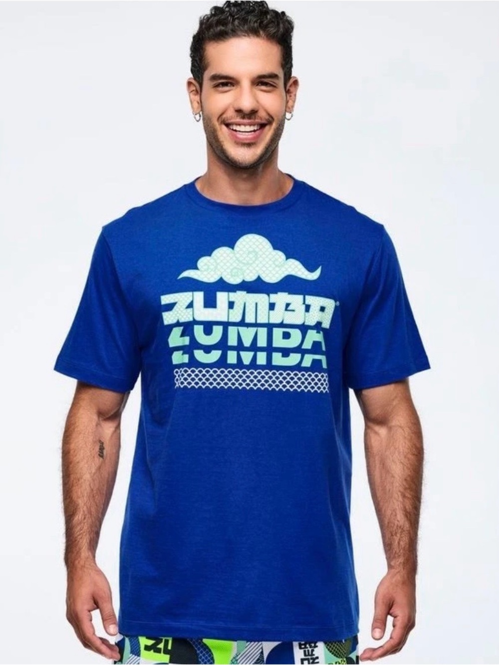 Blue Graphic Crewneck T-Shirt with Light Teal Print